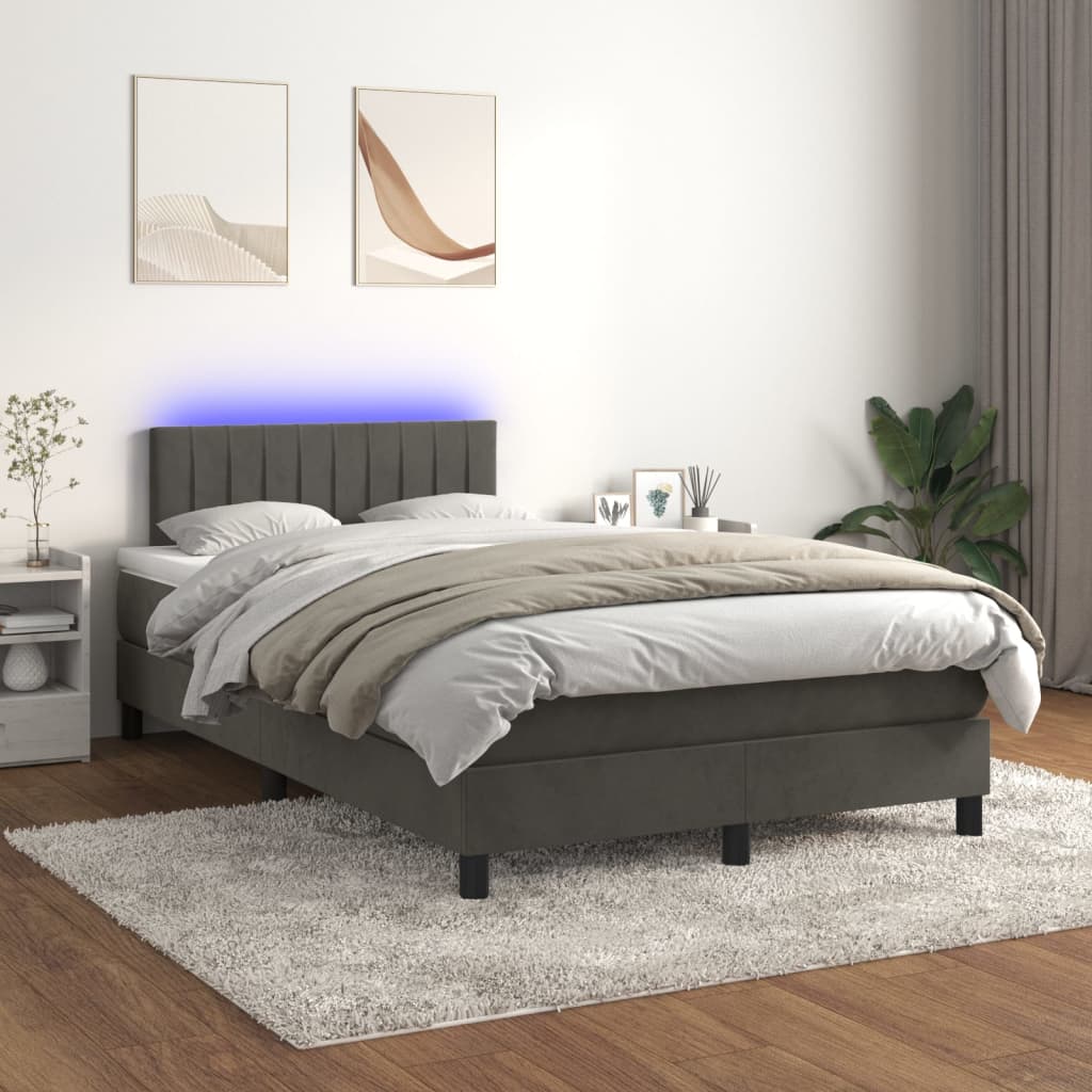 Letto a Molle con Materasso e LED Grigio Scuro 120x200 cm