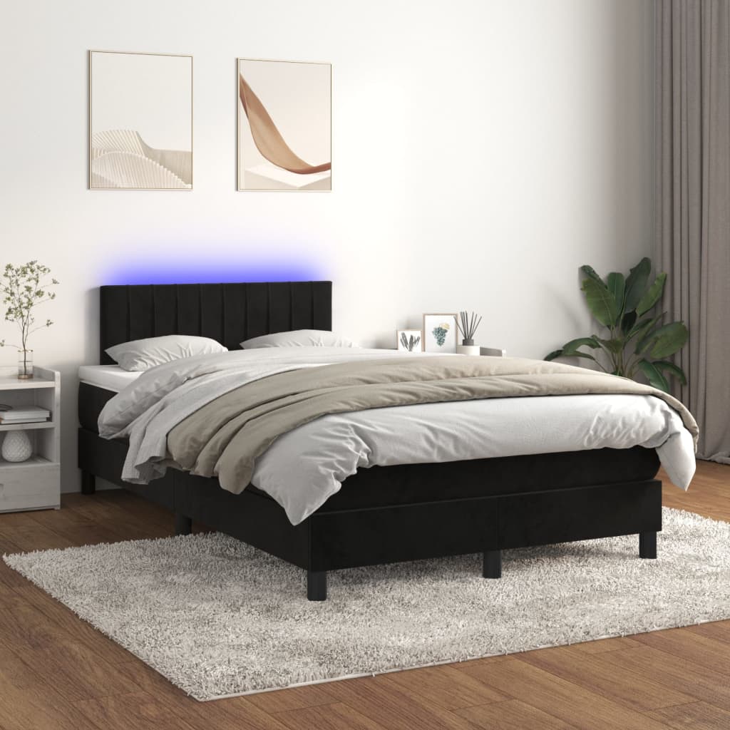 Letto a Molle con Materasso e LED Nero 120x200 cm in Velluto - homemem39