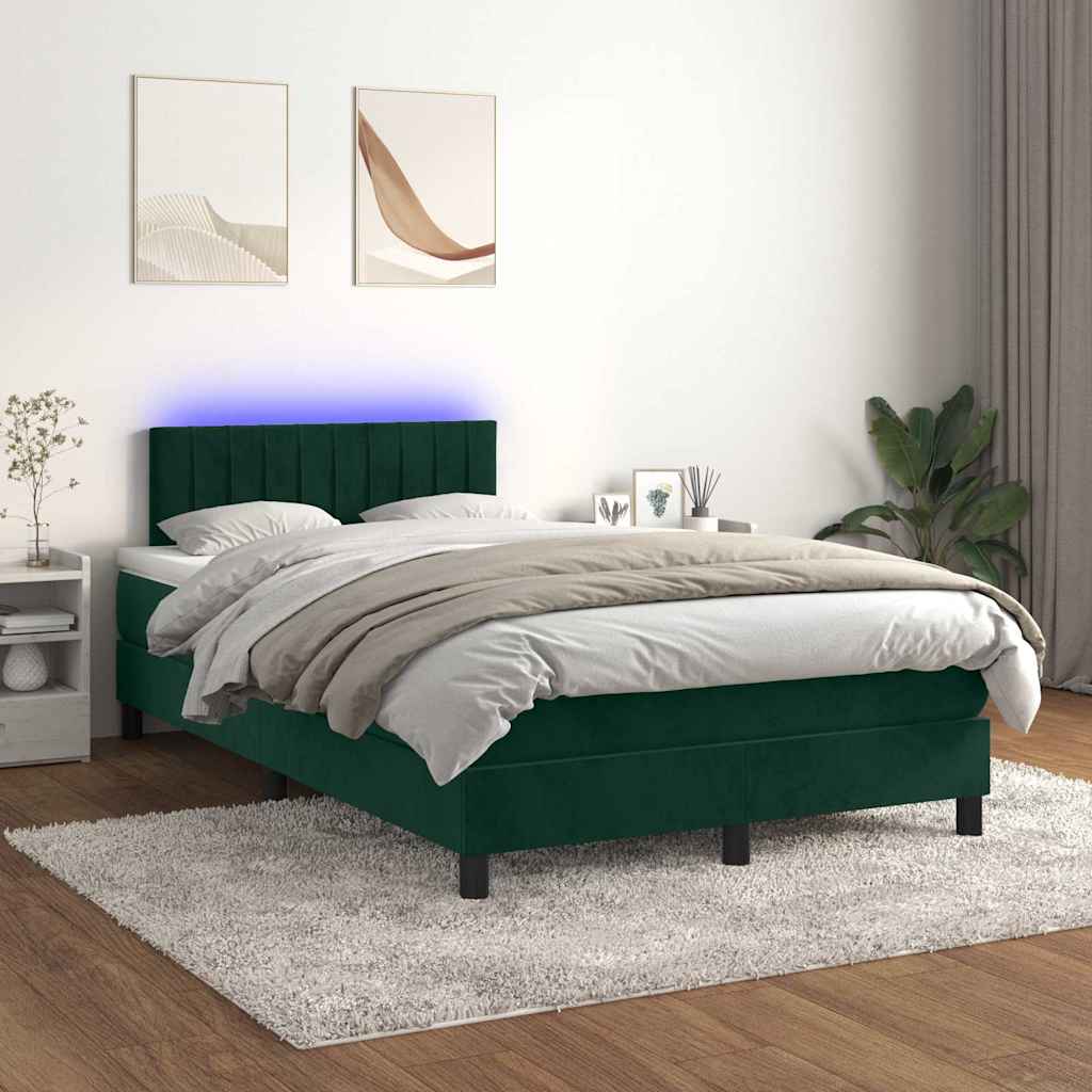 Letto a Molle con Materasso e LED Verde Scuro 120x200cm Velluto | homemem39