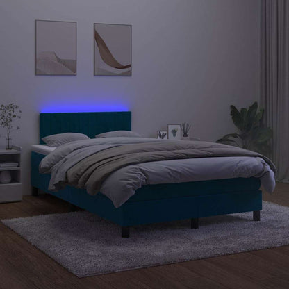 Letto a Molle con Materasso e LED Blu Scuro 120x200cm