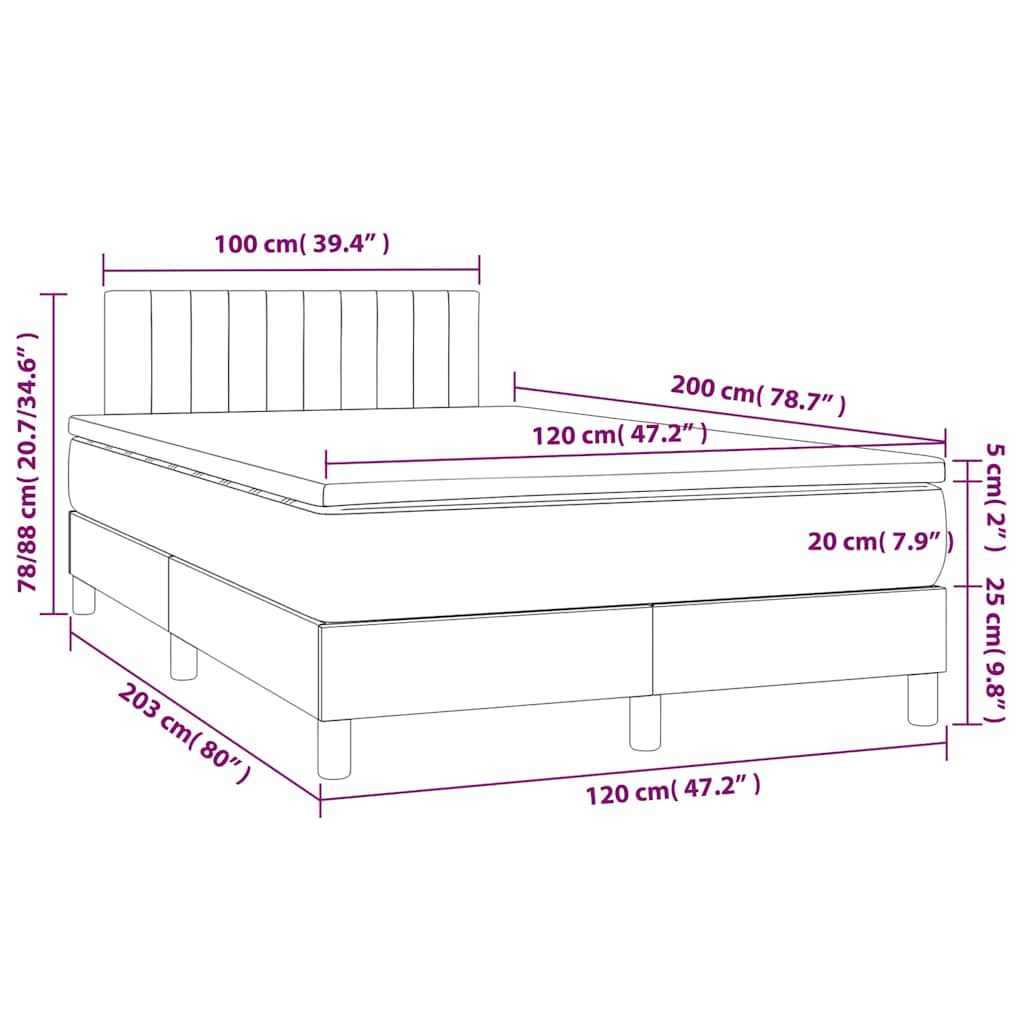 Letto a Molle con Materasso e LED Blu Scuro 120x200cm | homemem39
