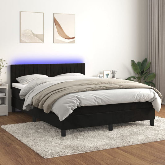 Letto a Molle con Materasso e LED Nero 140x190 cm in Velluto - homemem39