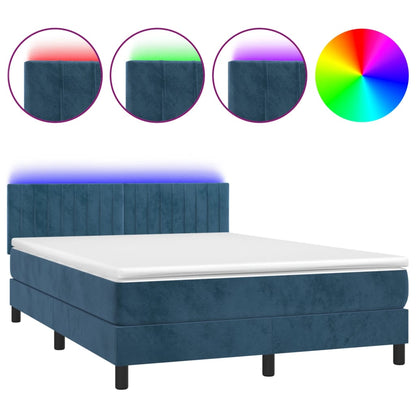 Letto a Molle con Materasso e LED Blu Scuro 140x190 cm - homemem39