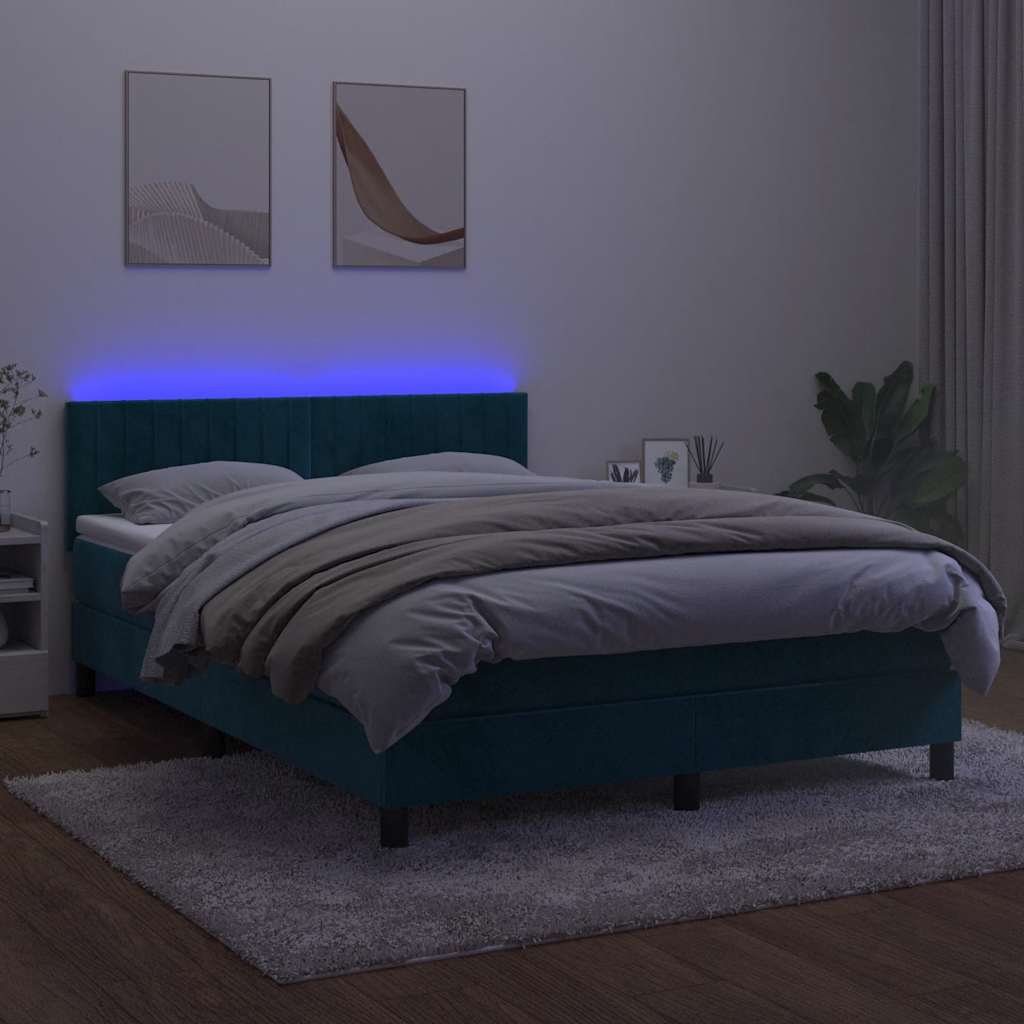 Letto a Molle con Materasso e LED Blu Scuro 140x190 cm