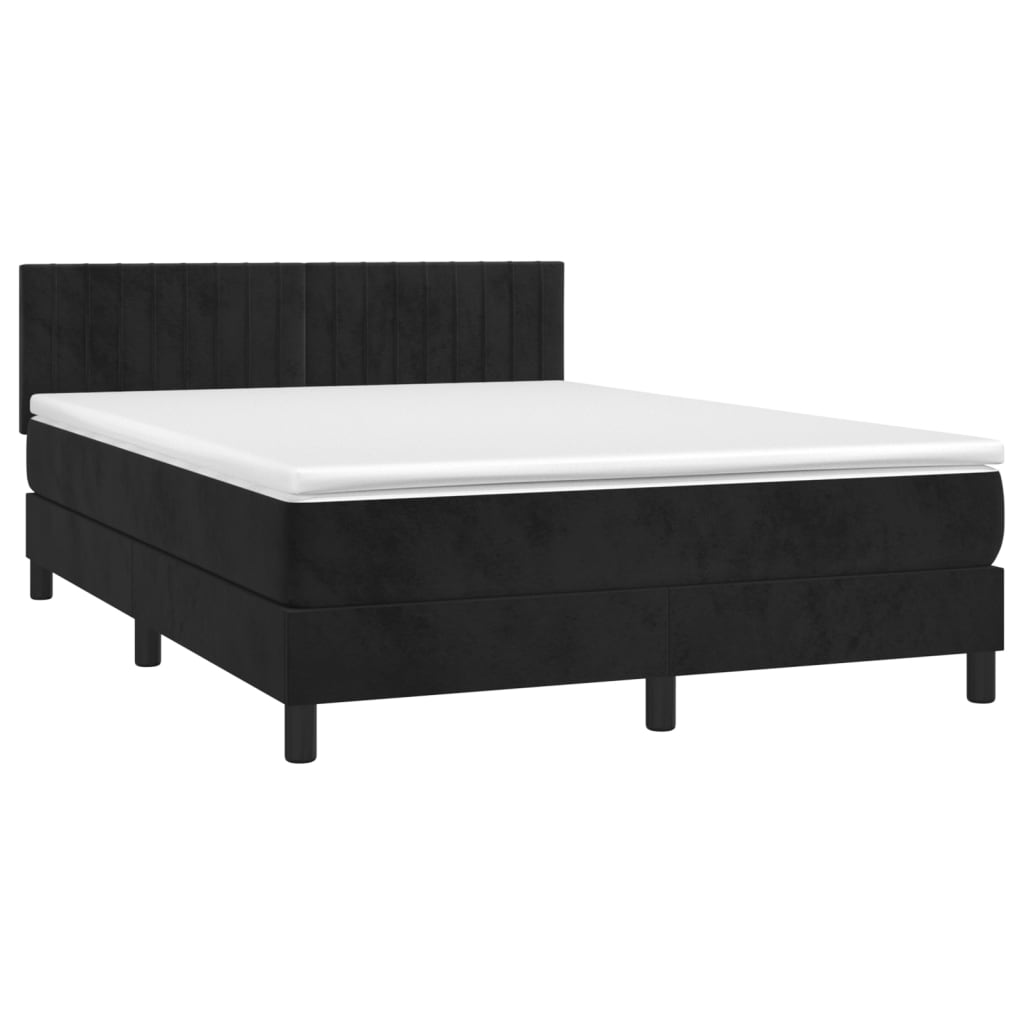 Letto a Molle con Materasso e LED Nero 140x200 cm in Velluto - homemem39