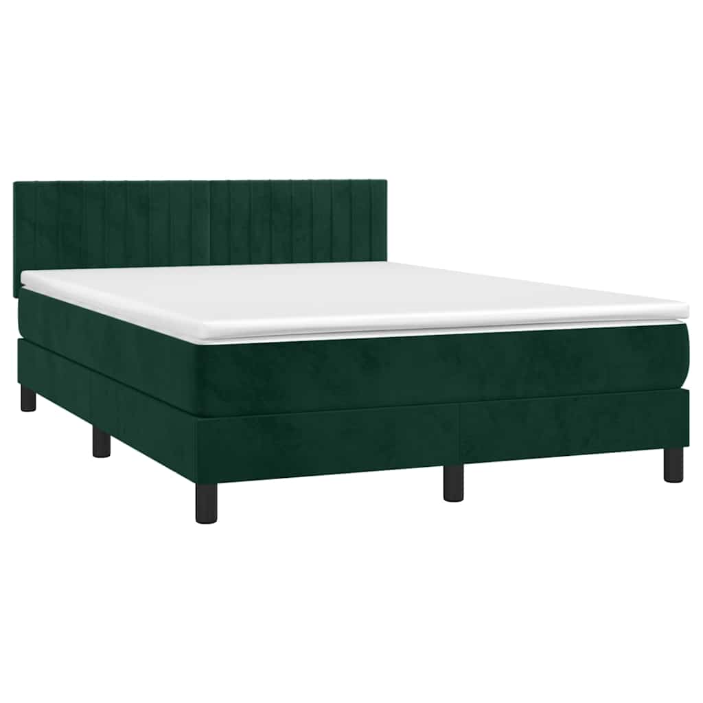 Letto a Molle con Materasso e LED Verde Scuro 140x200cm Velluto | homemem39
