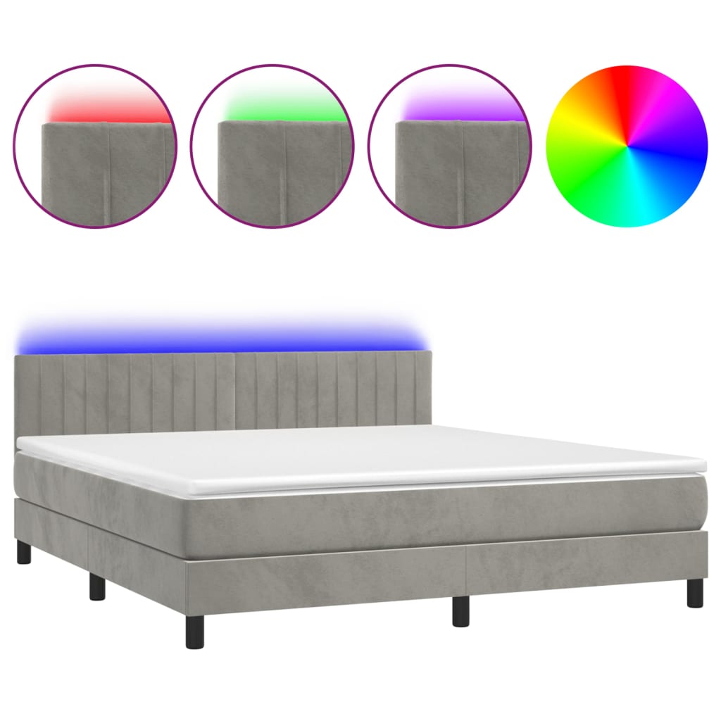 Letto a Molle con Materasso e LED Grigio Chiaro 160x200 cm Velluto