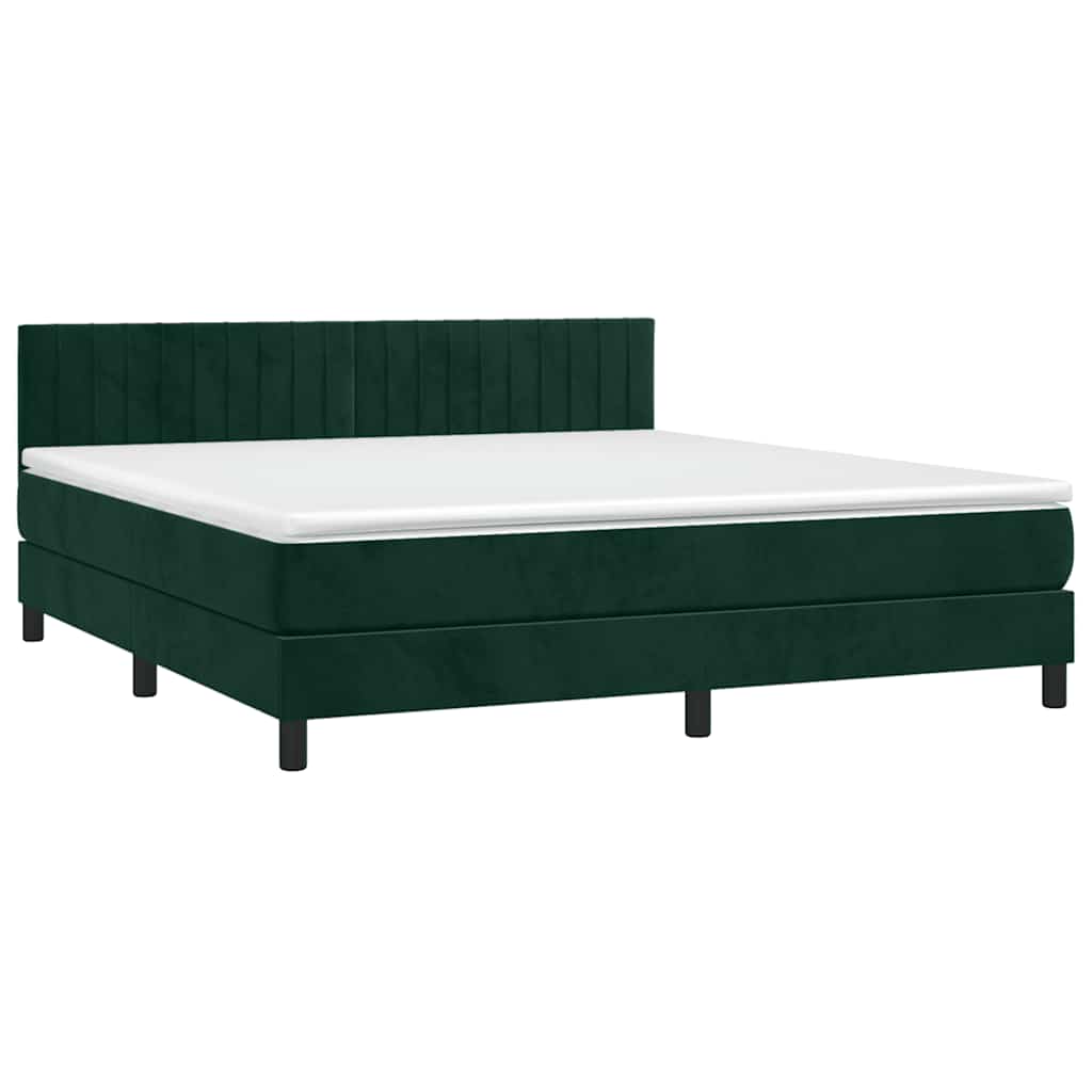 Letto a Molle con Materasso e LED Verde Scuro 160x200cm Velluto | homemem39