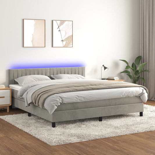 Letto a Molle Materasso e LED Grigio Chiaro 180x200 cm Velluto - homemem39