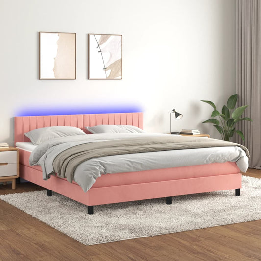 Letto a Molle con Materasso e LED Rosa 180x200 cm in Velluto - homemem39