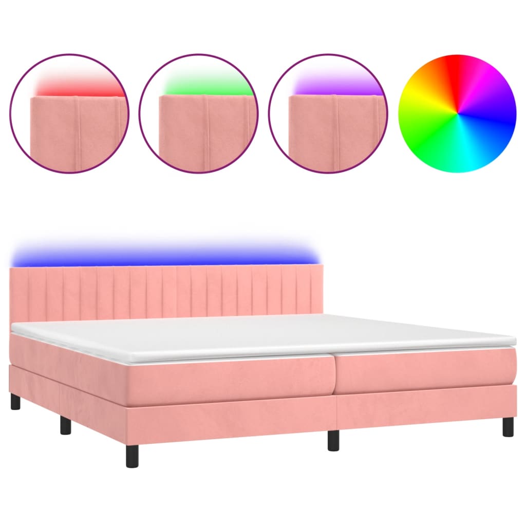 Letto a Molle con Materasso e LED Rosa 200x200 cm in Velluto - homemem39