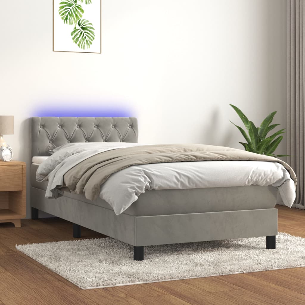 Letto a Molle con Materasso e LED Grigio Chiaro 80x200 cm Velluto - homemem39