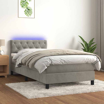 Letto a Molle con Materasso e LED Grigio Chiaro 80x200 cm Velluto