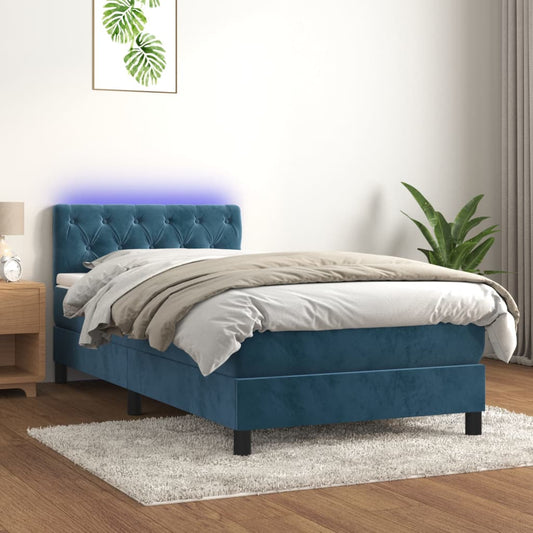 Letto a Molle con Materasso e LED Blu Scuro 80x200cm in Velluto - homemem39