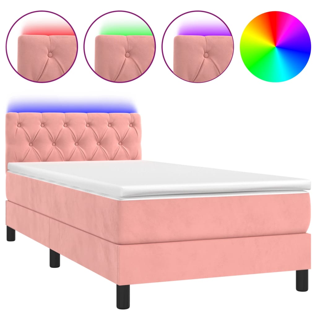 Letto a Molle con Materasso e LED Rosa 80x200 cm in Velluto