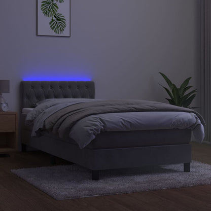 Letto a Molle con Materasso e LED Grigio Chiaro 90x190 cm Velluto
