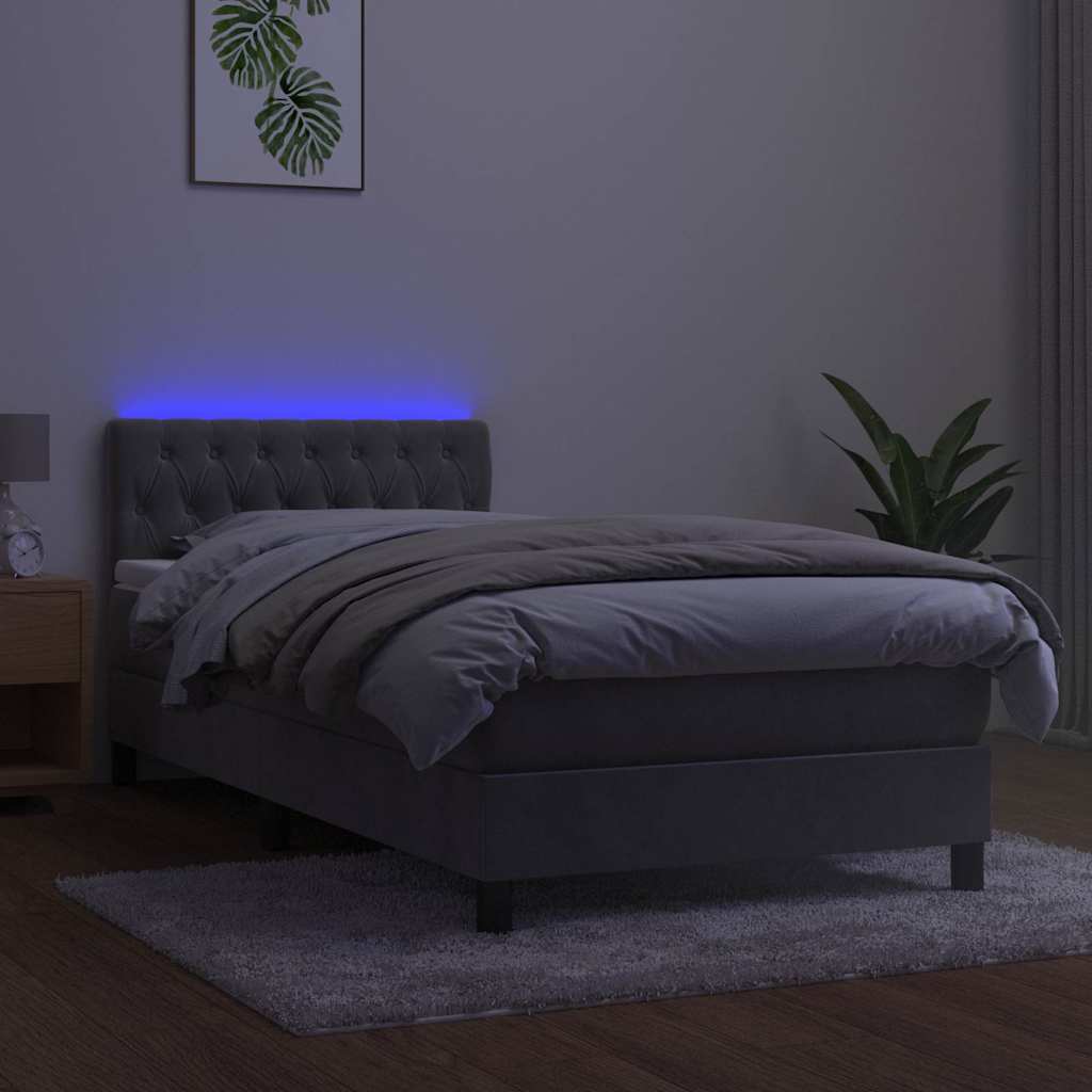 Letto a Molle con Materasso e LED Grigio Chiaro 90x190 cm