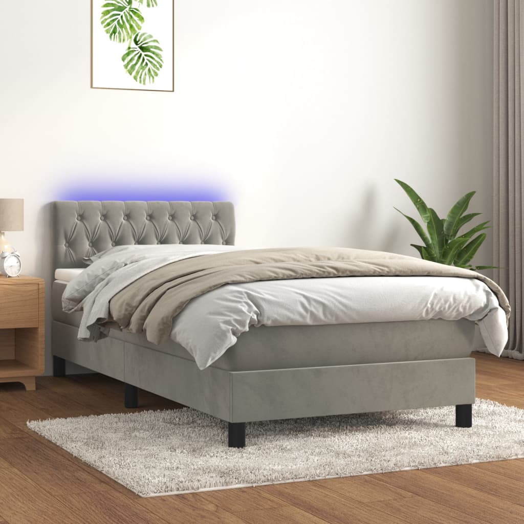 Letto a Molle con Materasso e LED Grigio Chiaro 90x190 cm Velluto - homemem39