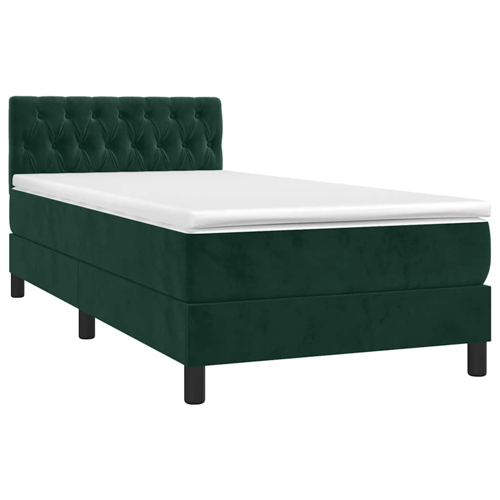 Letto a Molle con Materasso e LED Verde Scuro 90x190 cm Velluto | homemem39