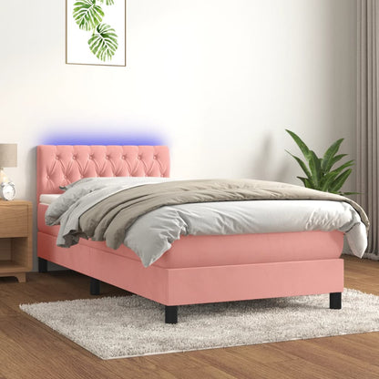Letto a Molle con Materasso e LED Rosa 90x190 cm in Velluto - homemem39