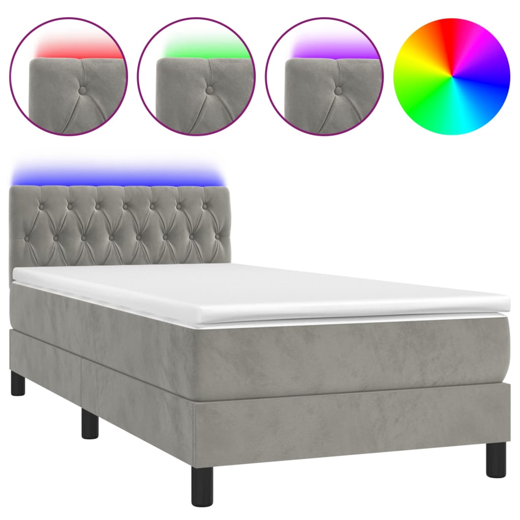 Letto a Molle con Materasso e LED Grigio Chiaro 90x200 cm Velluto - homemem39