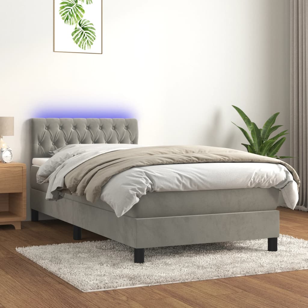 Letto a Molle con Materasso e LED Grigio Chiaro 90x200 cm Velluto - homemem39