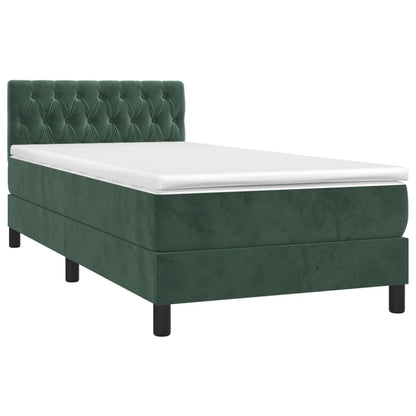 Letto a Molle con Materasso e LED Verde Scuro 90x200cm Velluto