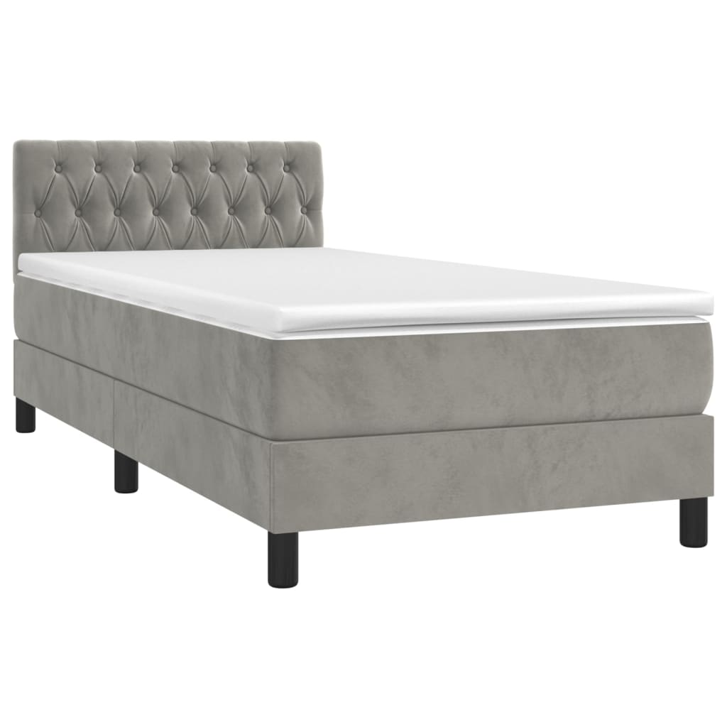 Letto a Molle Materasso e LED Grigio Chiaro 100x200 cm Velluto - homemem39