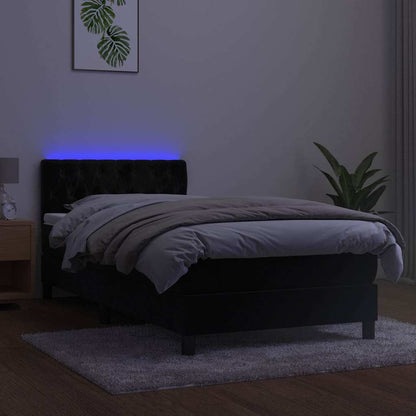 Letto a Molle con Materasso e LED Nero 100x200 cm in Velluto