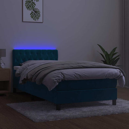 Letto a Molle con Materasso e LED Blu Scuro 100x200 cm