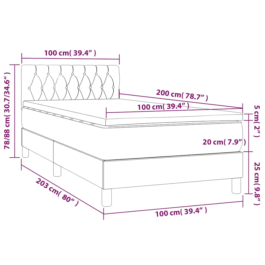 Letto a Molle con Materasso e LED Blu Scuro 100x200 cm | homemem39