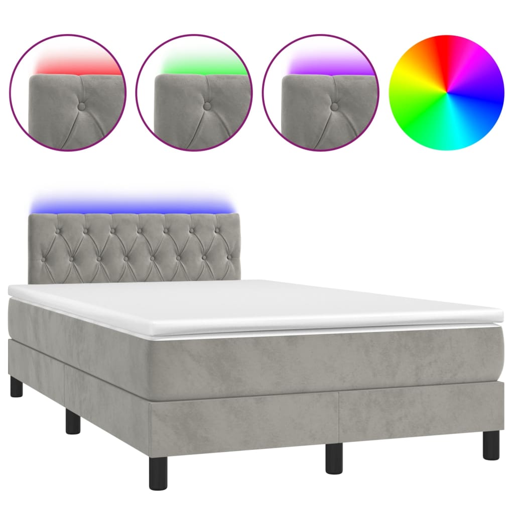 Letto a Molle Materasso e LED Grigio Chiaro 120x200 cm Velluto - homemem39