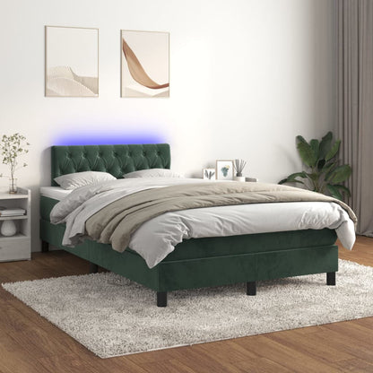 Letto a Molle con Materasso e LED Verde Scuro 120x200cm Velluto - homemem39