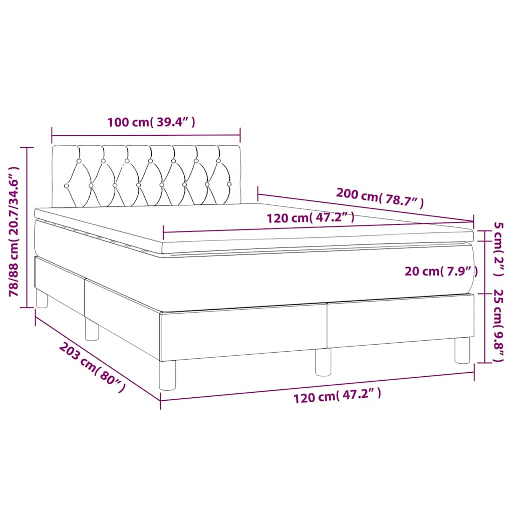 Letto a Molle con Materasso e LED Blu Scuro 120x200cm | homemem39