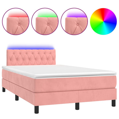 Letto a Molle con Materasso e LED Rosa 120x200 cm in Velluto