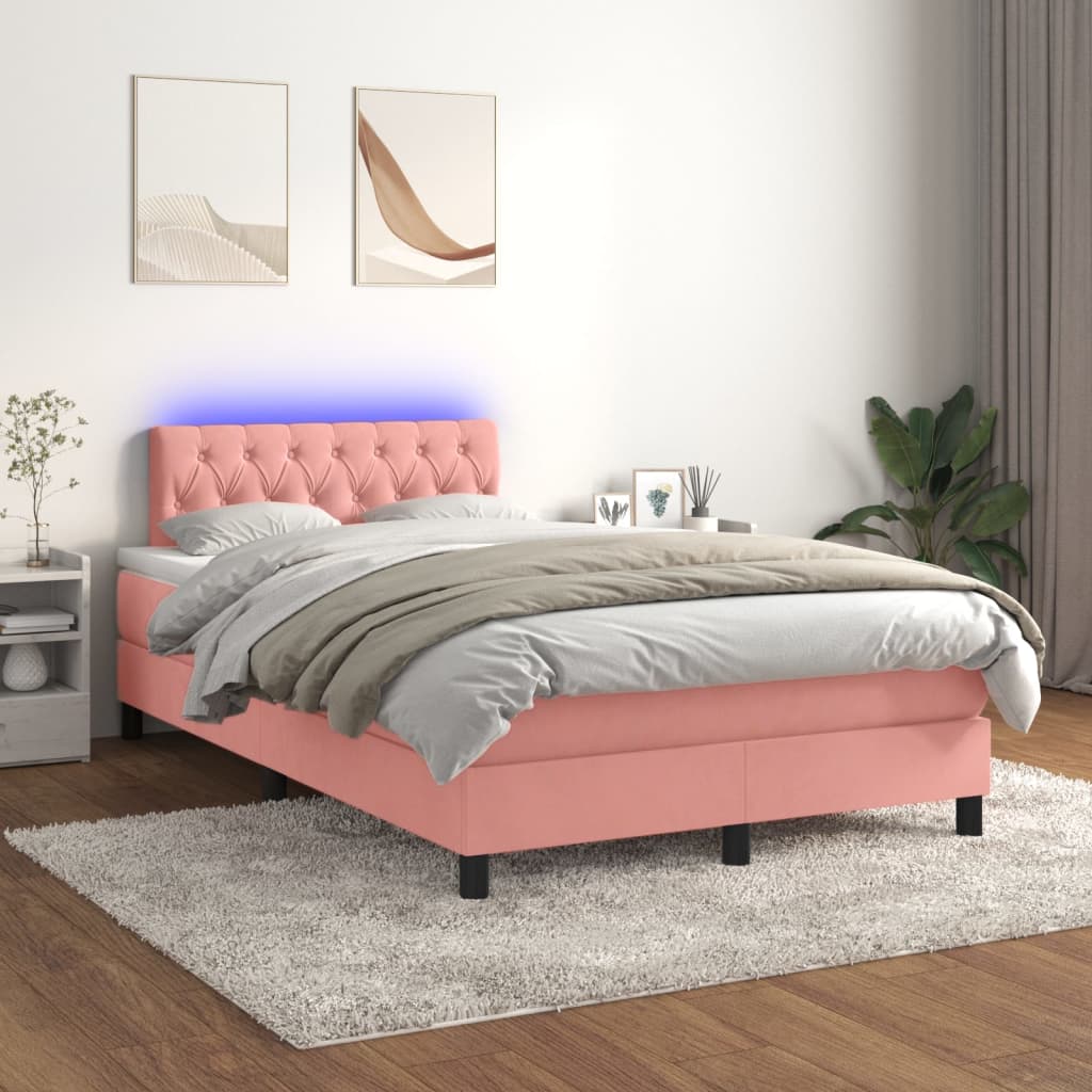 Letto a Molle con Materasso e LED Rosa 120x200 cm in Velluto