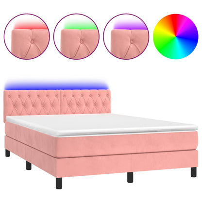 Letto a Molle con Materasso e LED Rosa 140x190 cm in Velluto | homemem39