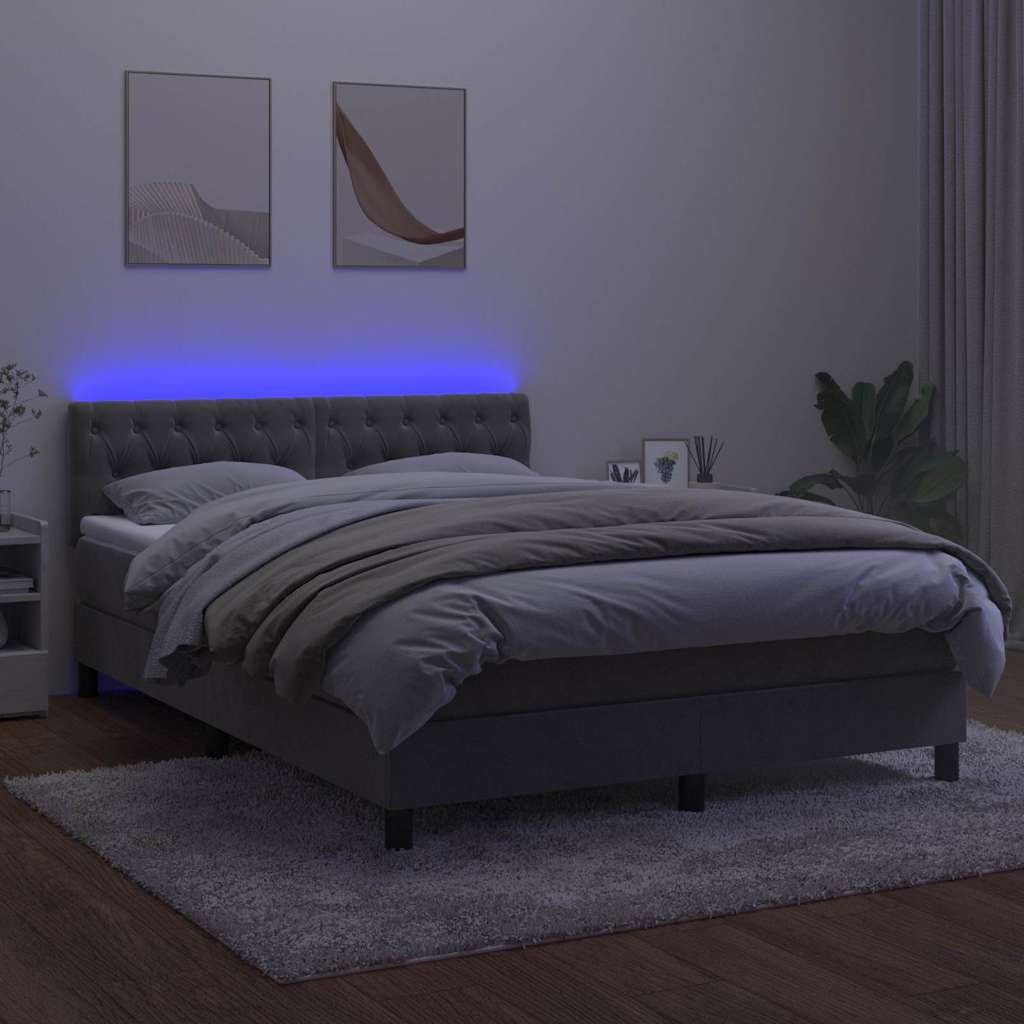 Letto a Molle con Materasso e LED Grigio Chiaro 140x200 cm