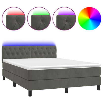 Letto a Molle con Materasso e LED Grigio Scuro 140x200 cm - homemem39