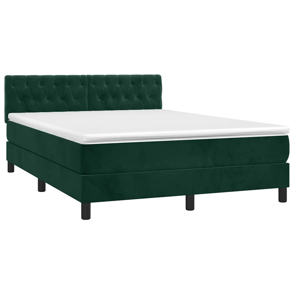 Letto a Molle con Materasso e LED Verde Scuro 140x200cm Velluto | homemem39