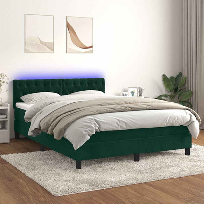 Letto a Molle con Materasso e LED Verde Scuro 140x200cm Velluto | homemem39