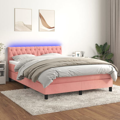 Letto a Molle con Materasso e LED Rosa 140x200 cm in Velluto | homemem39