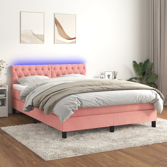 Letto a Molle con Materasso e LED Rosa 140x200 cm in Velluto | homemem39