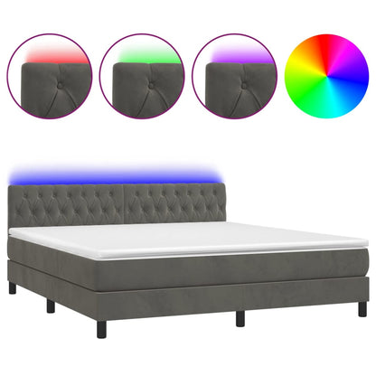 Letto a Molle con Materasso e LED Grigio Scuro 160x200 cm