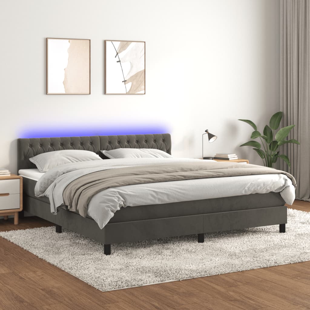 Letto a Molle con Materasso e LED Grigio Scuro 160x200 cm - homemem39