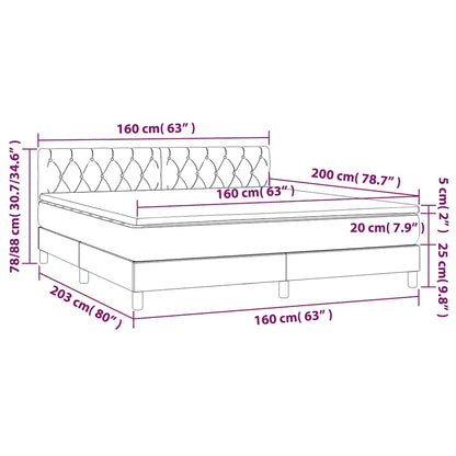 Letto a Molle con Materasso e LED Blu Scuro 160x200 cm | homemem39