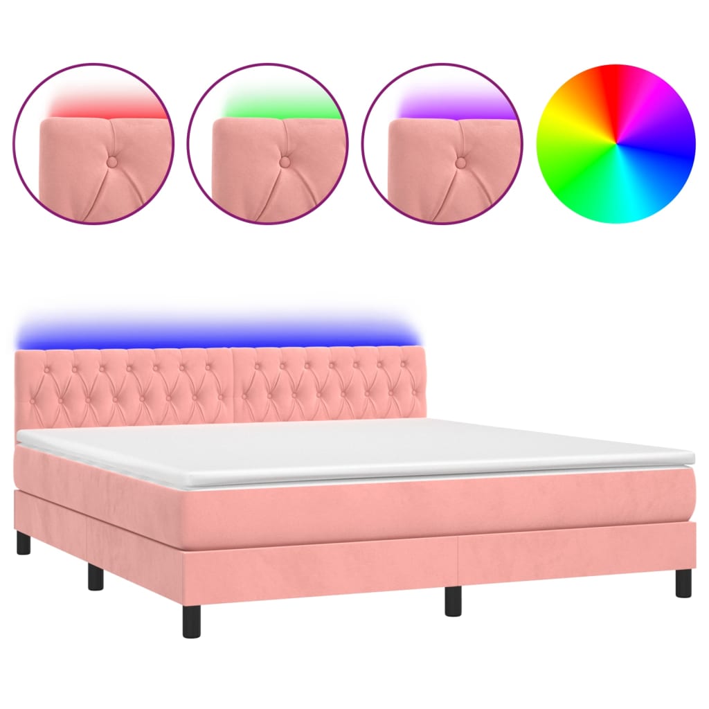 Letto a Molle con Materasso e LED Rosa 160x200 cm in Velluto - homemem39