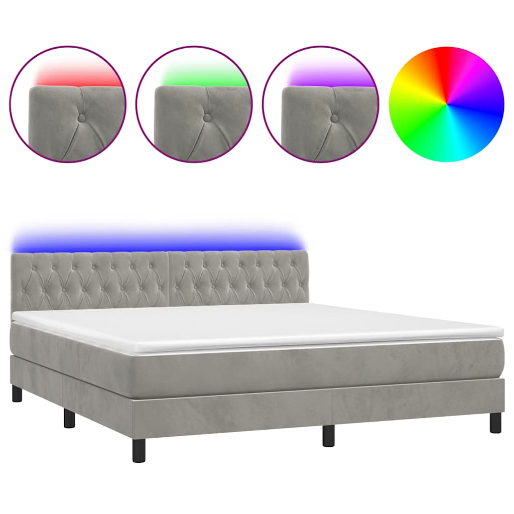 Letto a Molle con Materasso e LED Grigio Chiaro 180x200 cm