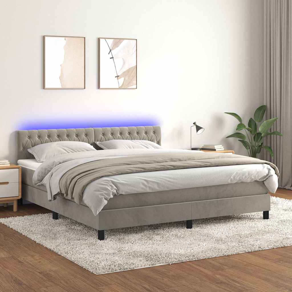 Letto a Molle con Materasso e LED Grigio Chiaro 180x200 cm