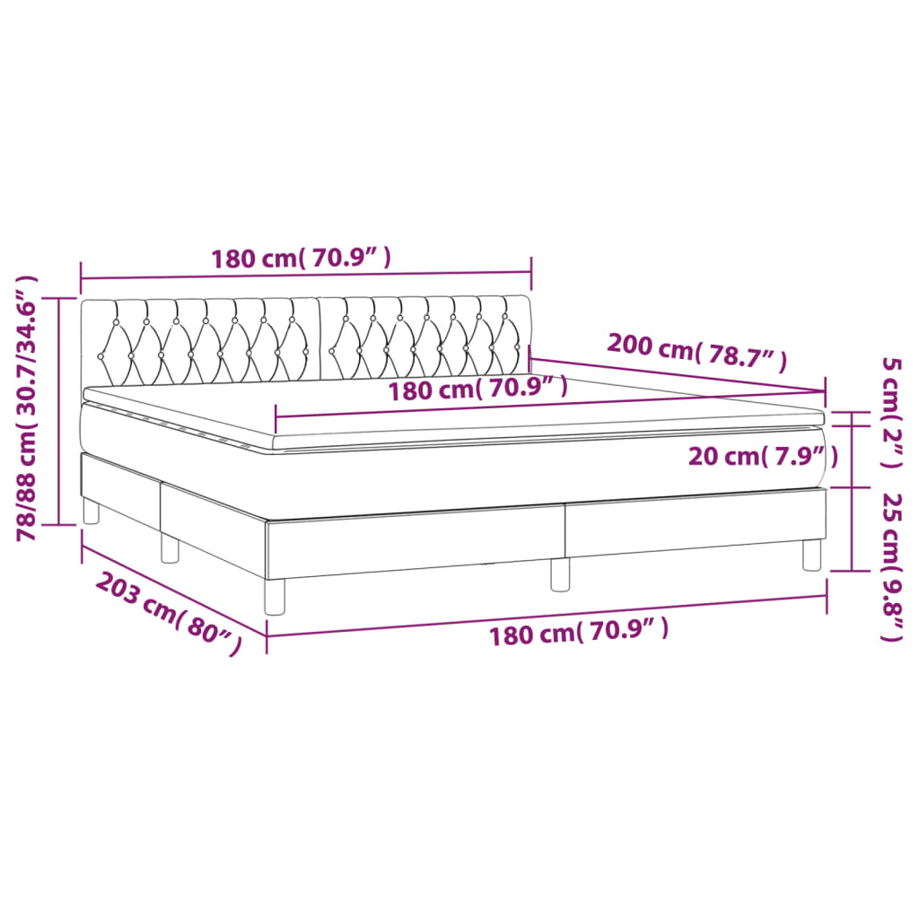 Letto a Molle con Materasso e LED Nero 180x200 cm in Velluto